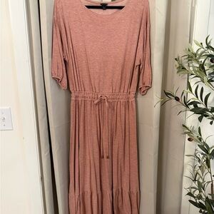 Ann Taylor Dusty Rose Drawstring Waist Maxi Dress